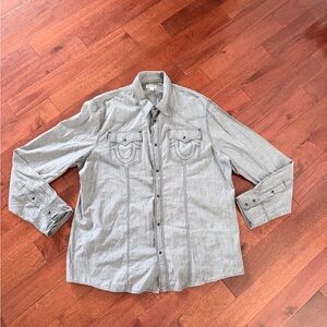 True Religion Big T Western Shirt Dark Gray Denim 3XL